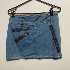 Vtg Y2K Mini Skirt Denim Blue Jeans Zip Pockets Closure Women’s Size Small